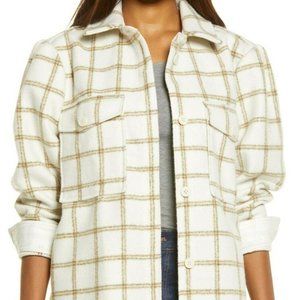 Treasure & Bond Size XS Plaid Puff Sleeve Shacket Flannel Shirt Jacket Button Up